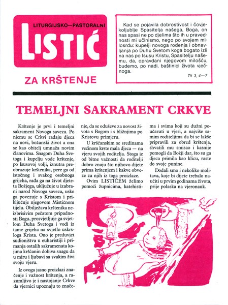 Liturgijsko-pastoralni listić za krštenje