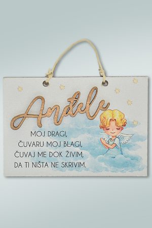 Drvena pločica - Anđele moj (plavi dječak)